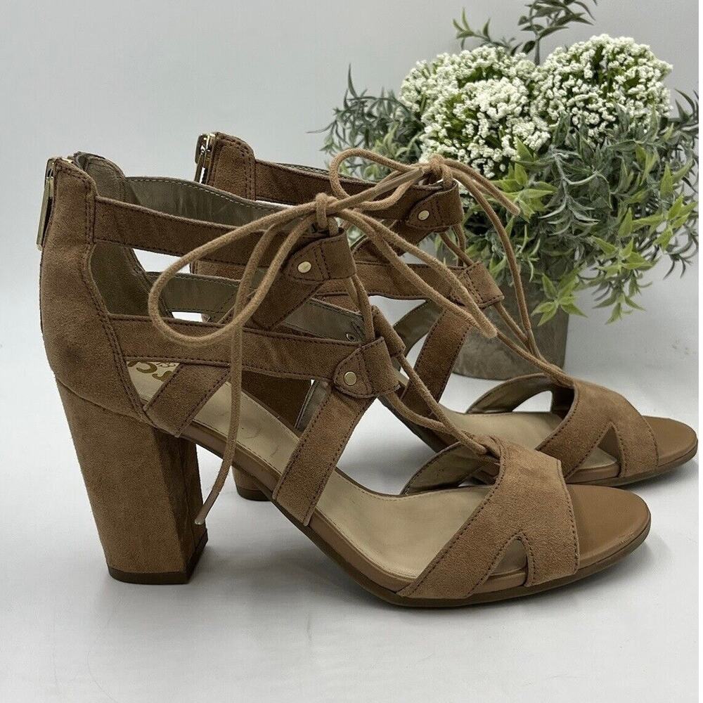 SAM EDELMAN Circus Suede Strapping Lace Up Open Toe Block‎ Heel sandals Size 6.5